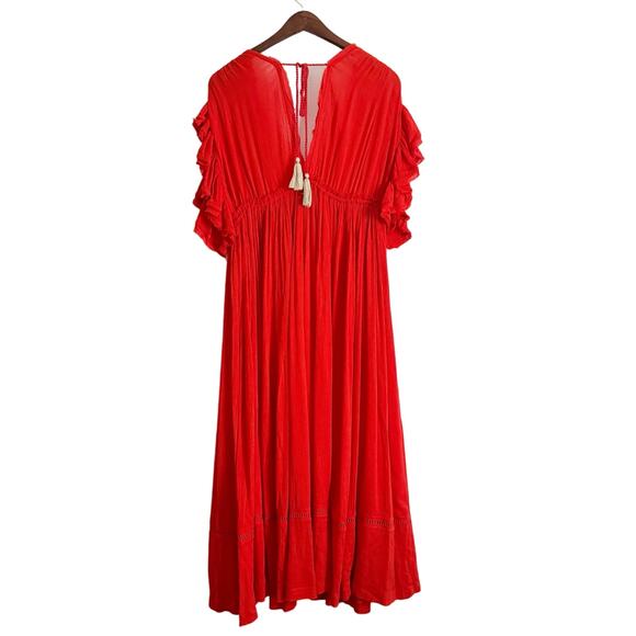 FREE PEOPLE Bali Will Wait For You Boho Embroidered Maxi Dress Red Medium M - Picture 11 of 16